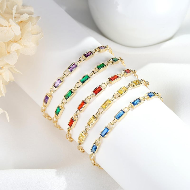 GexTyde Gold Birthstone Bracelet for Women, 18K Gold Plated Layered Jewelry Bracelet Set, Women Dainty Stackable Bracelets Link Paperclip Chain Valentines Day Gift for Women - Image 5